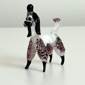 Art Glass Lampwork  2.5inch Poodle Black White Retro 50s Look